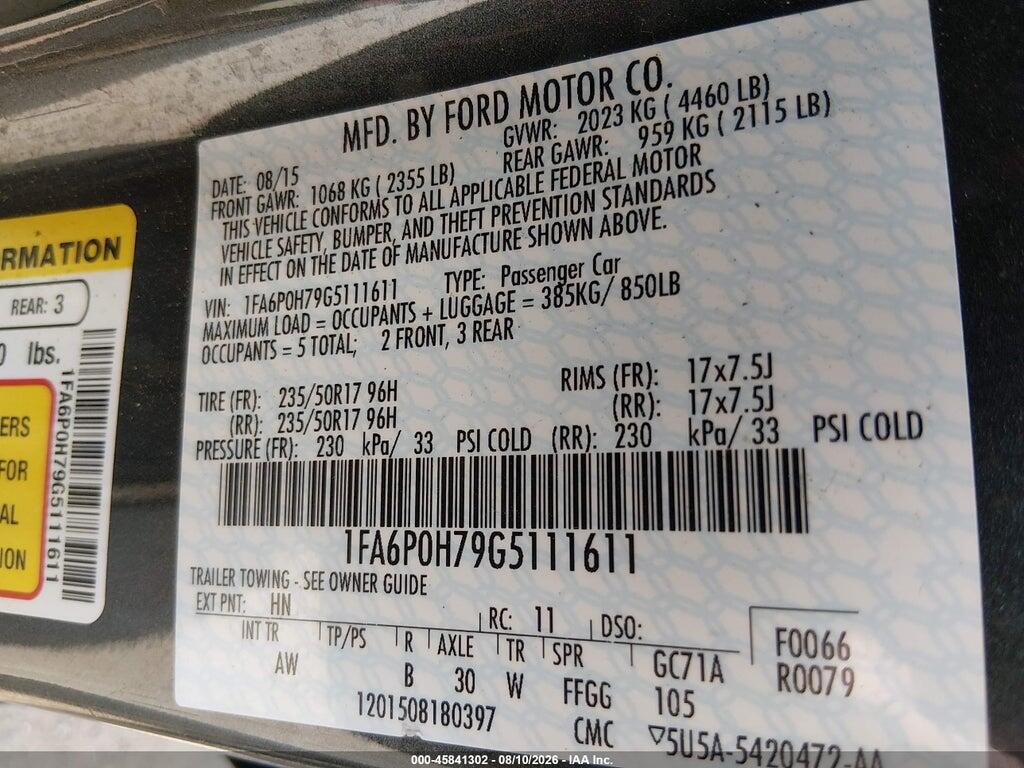 1FA6P0H79G5111611 2016 FORD FUSION photo no. 9