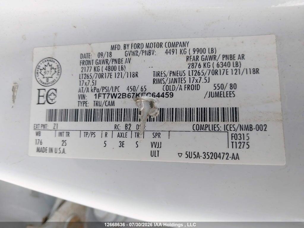 1FT7W2B67KEC64459 2019 FORD F-250 photo no. 9