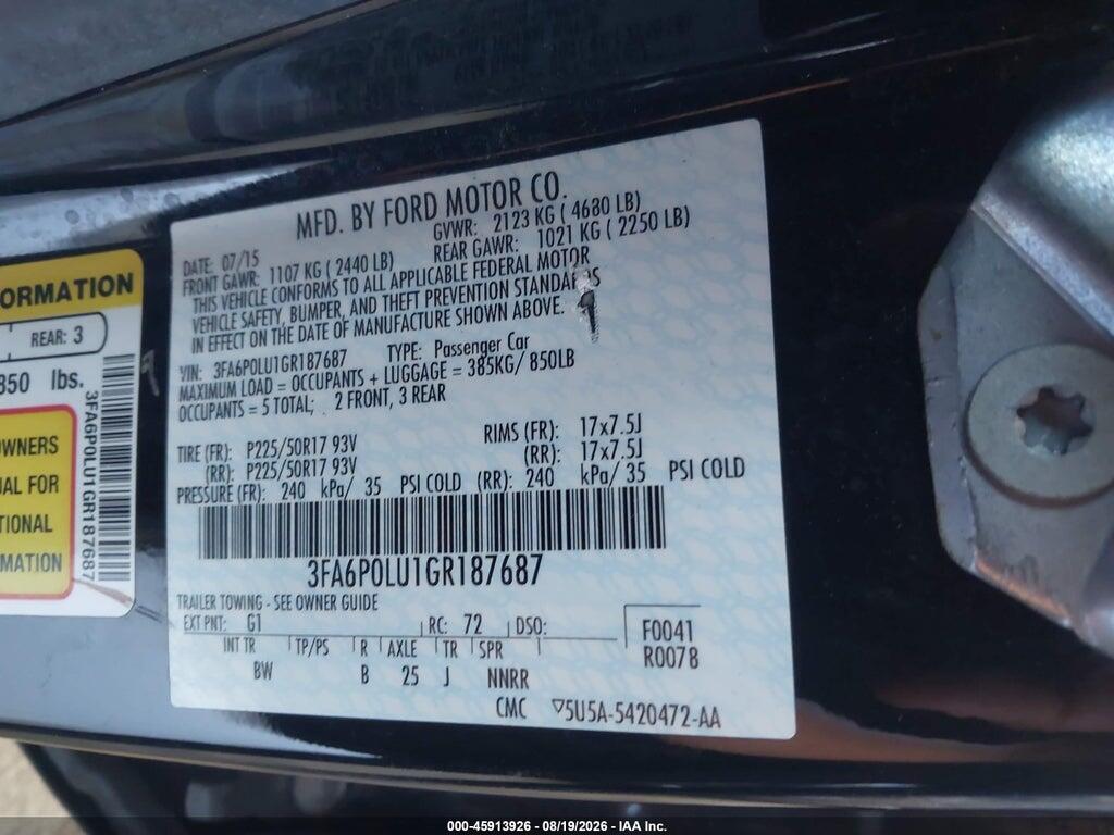 3FA6P0LU1GR187687 2016 FORD FUSION HYBRID photo no. 9