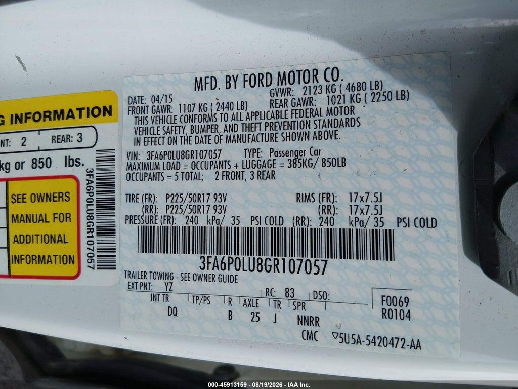 3FA6P0LU8GR107057 2016 FORD FUSION HYBRID photo no. 7