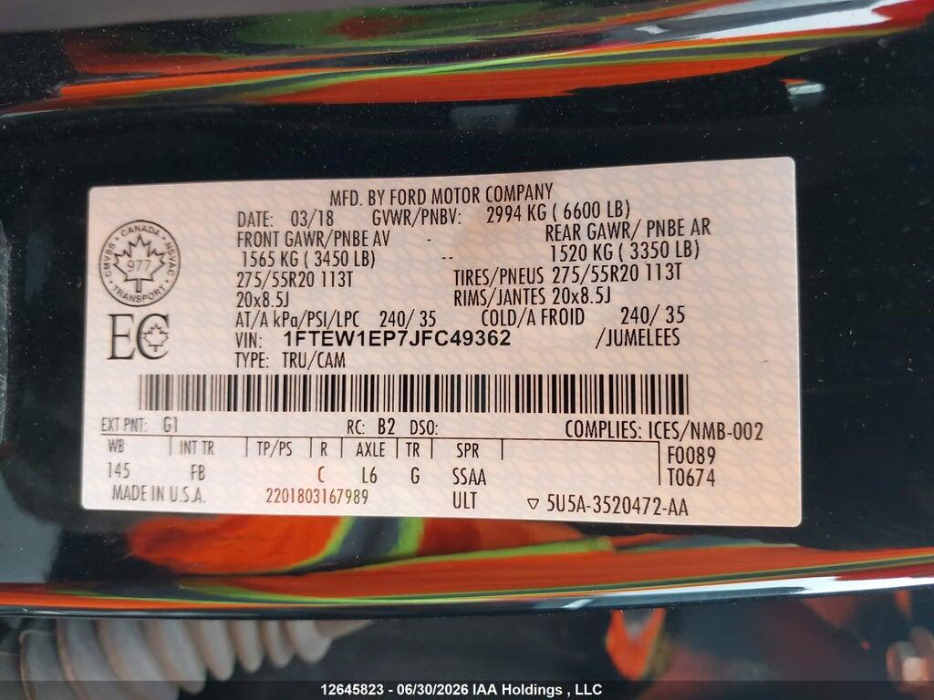 1FTEW1EP7JFC49362 2018 FORD F150 photo no. 9