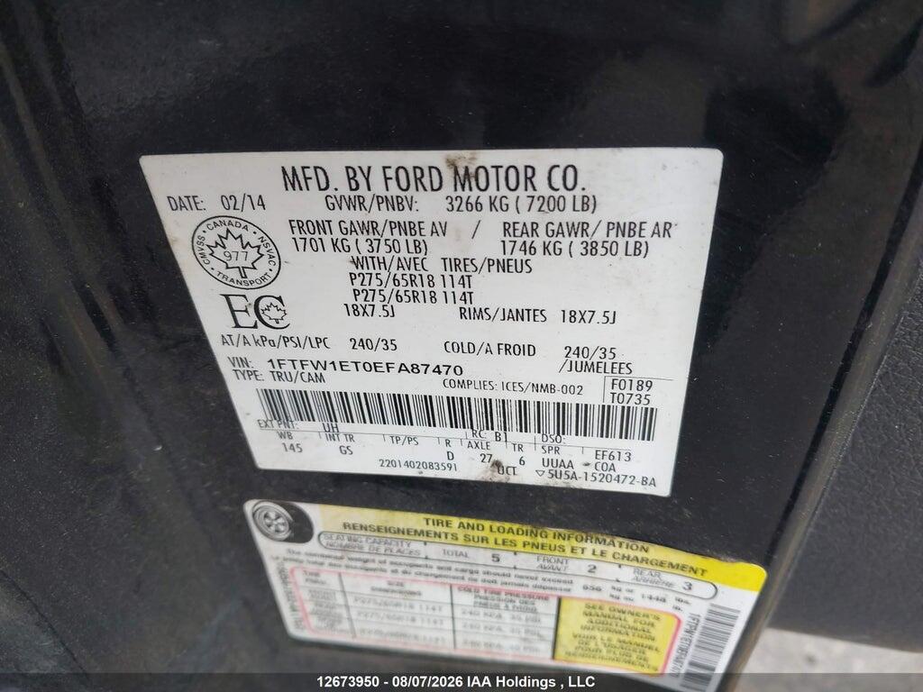 1FTFW1ET0EFA87470 2014 FORD F150 photo no. 9