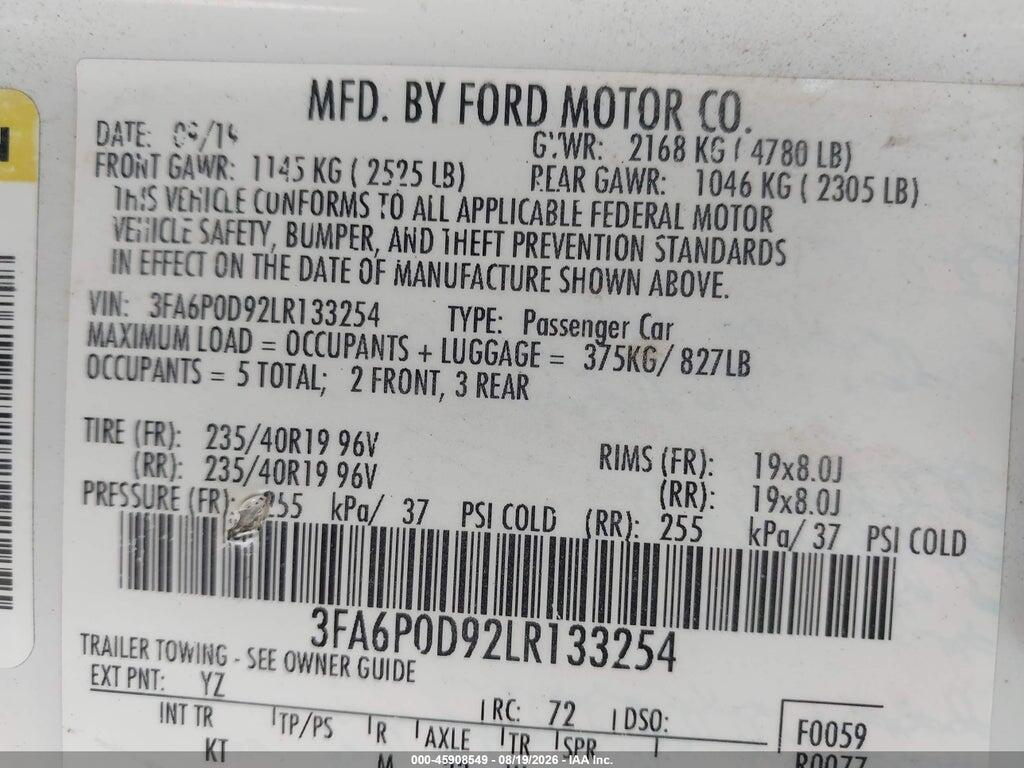 3FA6P0D92LR133254 2020 FORD FUSION photo no. 9