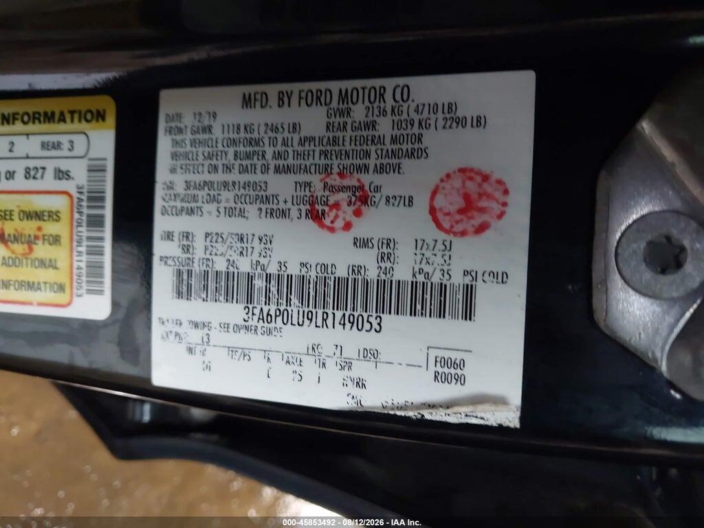 3FA6P0LU9LR149053 2020 FORD FUSION photo no. 9