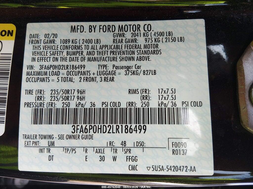3FA6P0HD2LR186499 2020 FORD FUSION photo no. 9
