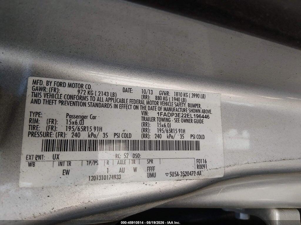 1FADP3E22EL196446 2014 FORD FOCUS photo no. 9