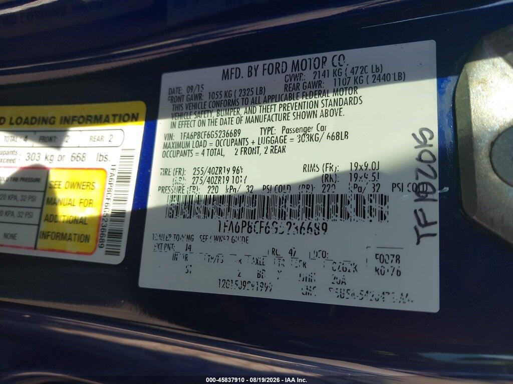 1FA6P8CF6G5236689 2016 FORD MUSTANG photo no. 9