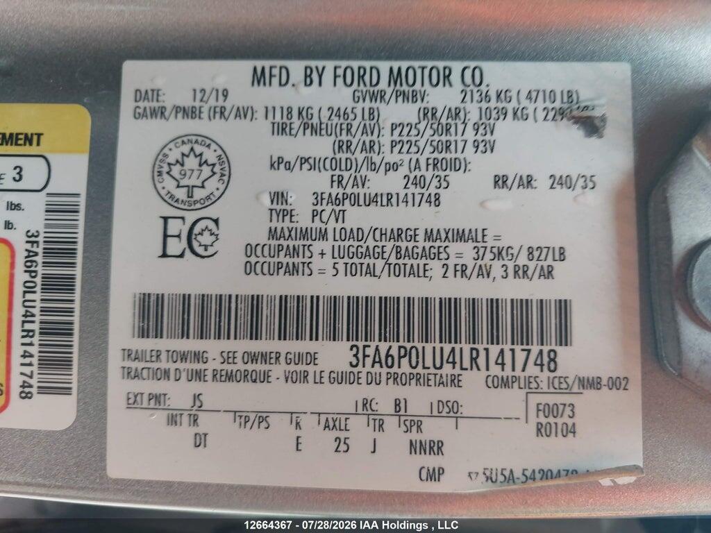 3FA6P0LU4LR141748 2020 FORD FUSION photo no. 9
