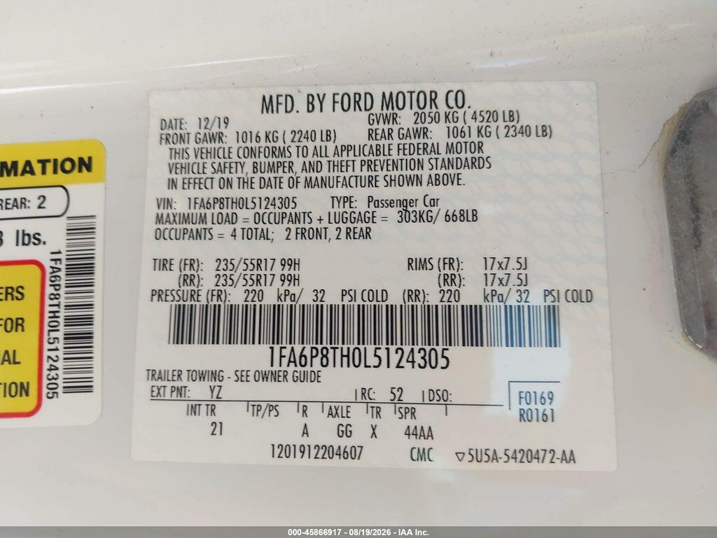 1FA6P8TH0L5124305 2020 FORD MUSTANG photo no. 9