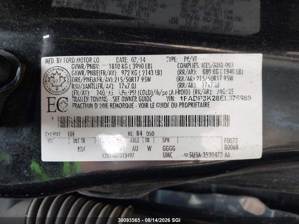 1FADP3K28EL376969 2014 FORD FOCUS photo no. 9