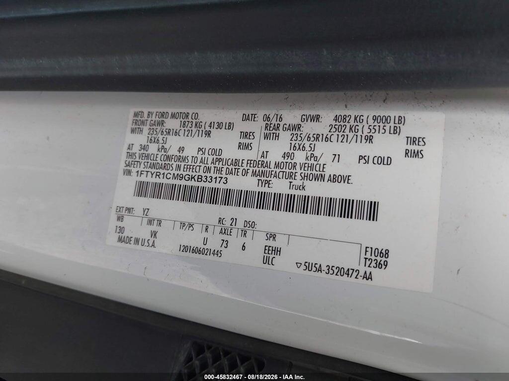 1FTYR1CM9GKB33173 2016 FORD TRANSIT-250 photo no. 9