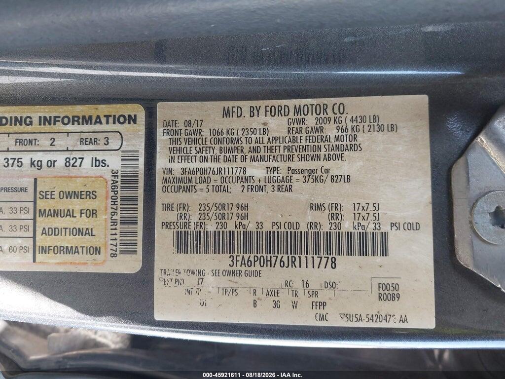 3FA6P0H76JR111778 2018 FORD FUSION photo no. 9