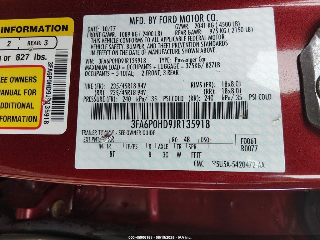 3FA6P0HD9JR135918 2018 FORD FUSION photo no. 9