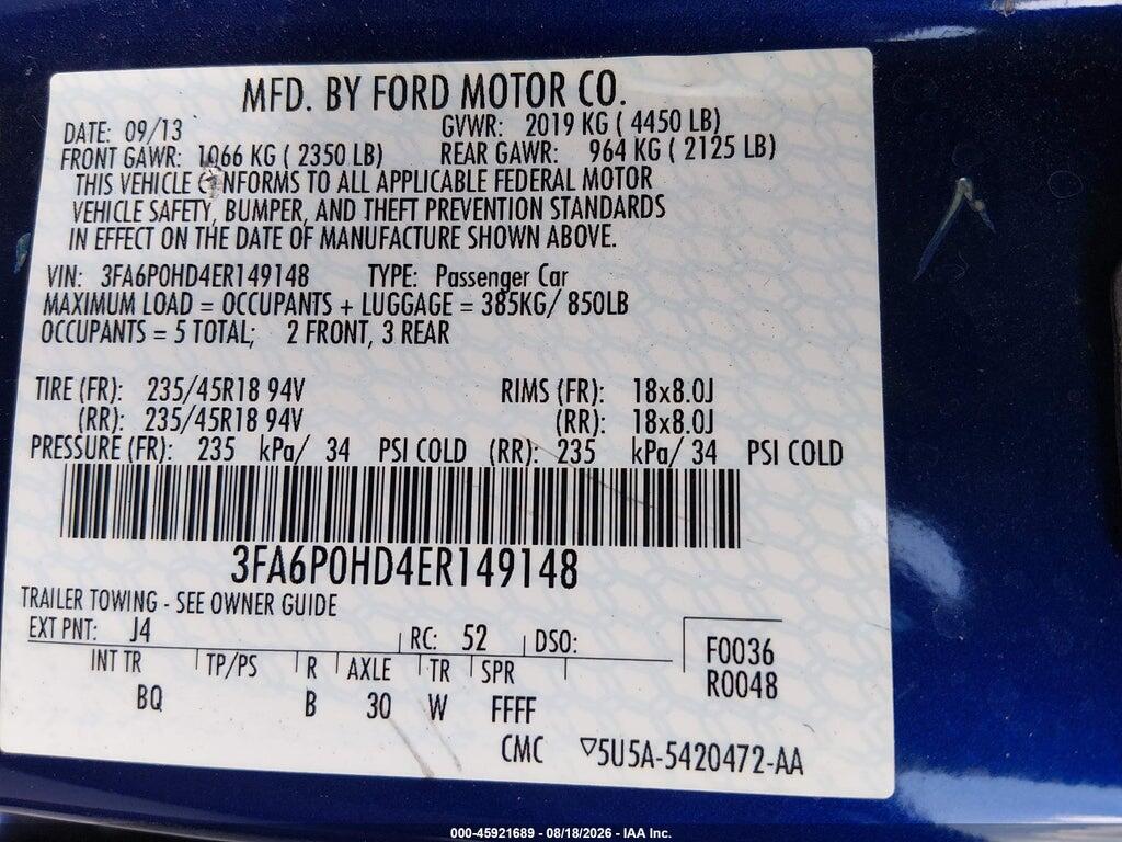 3FA6P0HD4ER149148 2014 FORD FUSION photo no. 9