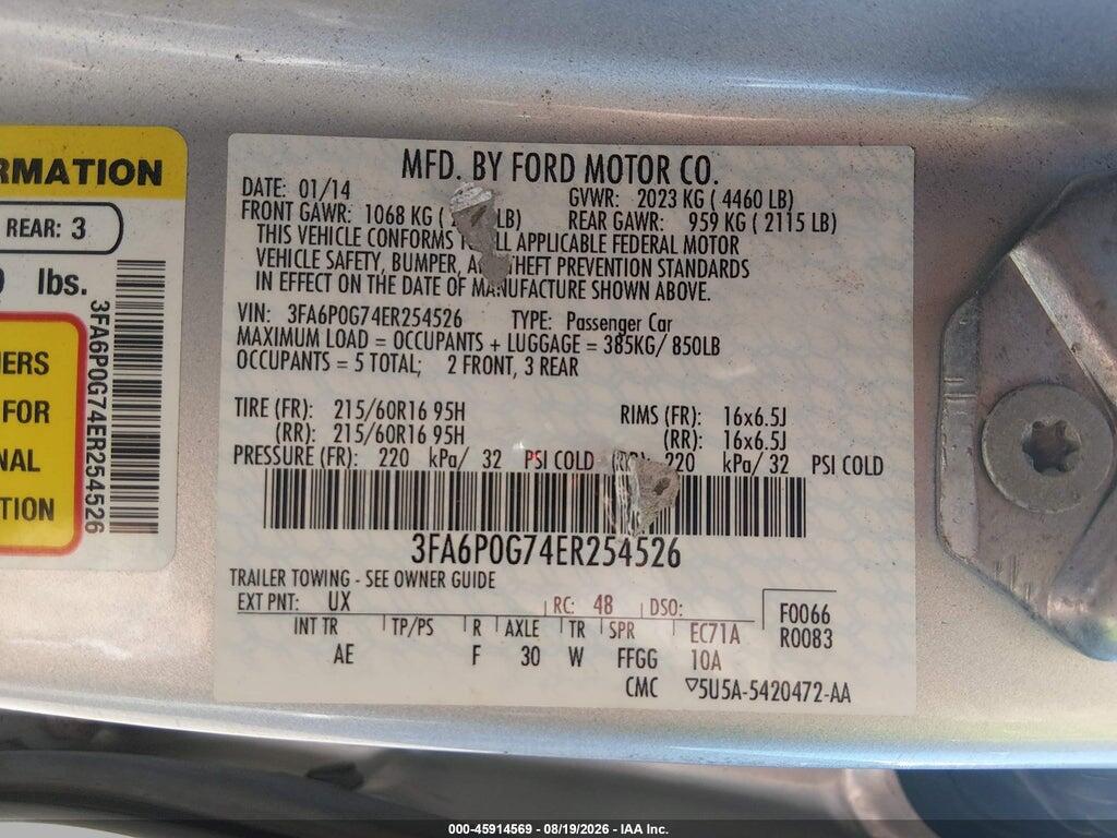 3FA6P0G74ER254526 2014 FORD FUSION photo no. 9