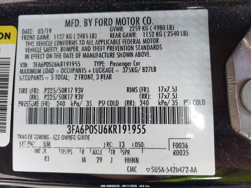 3FA6P0SU6KR191955 2019 FORD FUSION ENERGI photo no. 9