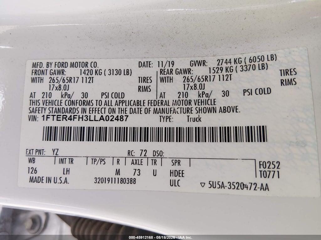 1FTER4FH3LLA02487 2020 FORD RANGER photo no. 9