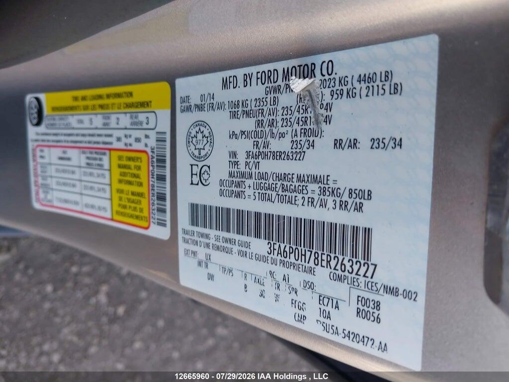 3FA6P0H78ER263227 2014 FORD FUSION photo no. 9