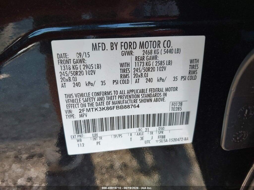 2FMTK3K86FBB88764 2015 FORD EDGE photo no. 9