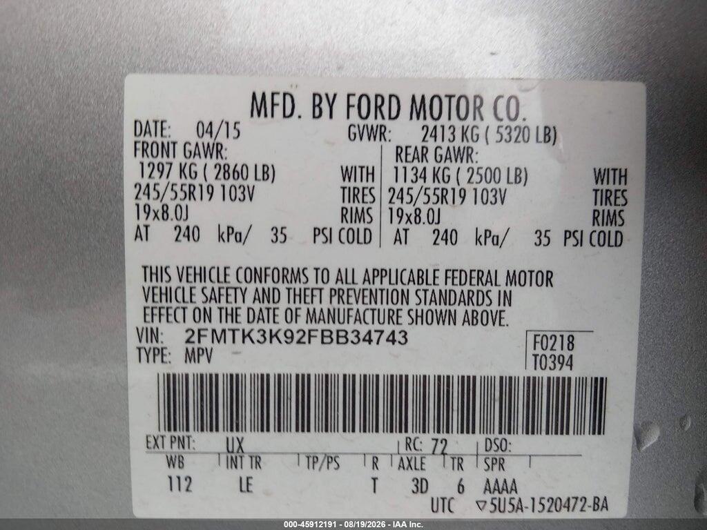 2FMTK3K92FBB34743 2015 FORD EDGE photo no. 8