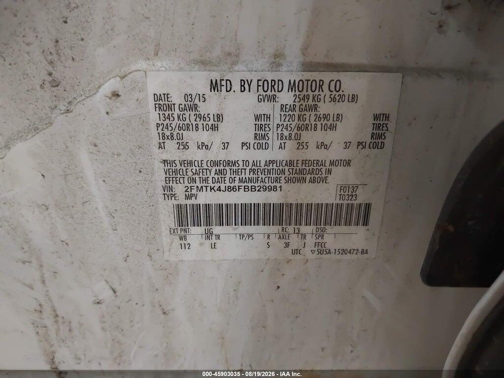 2FMTK4J86FBB29981 2015 FORD EDGE photo no. 9