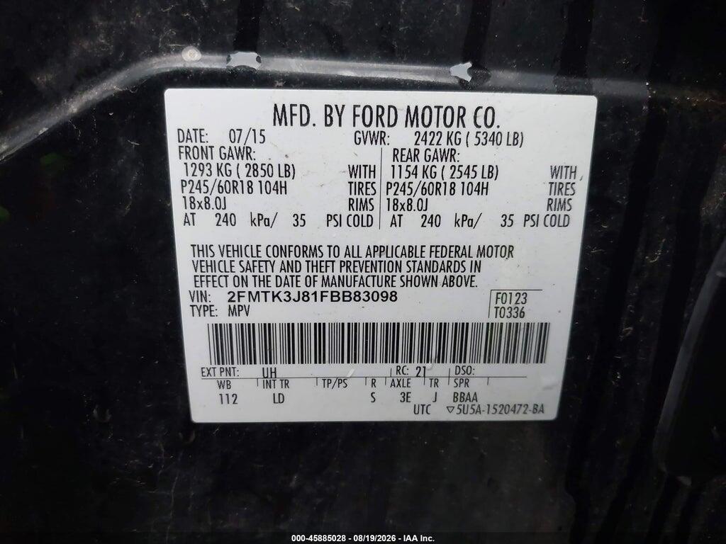 2FMTK3J81FBB83098 2015 FORD EDGE photo no. 9