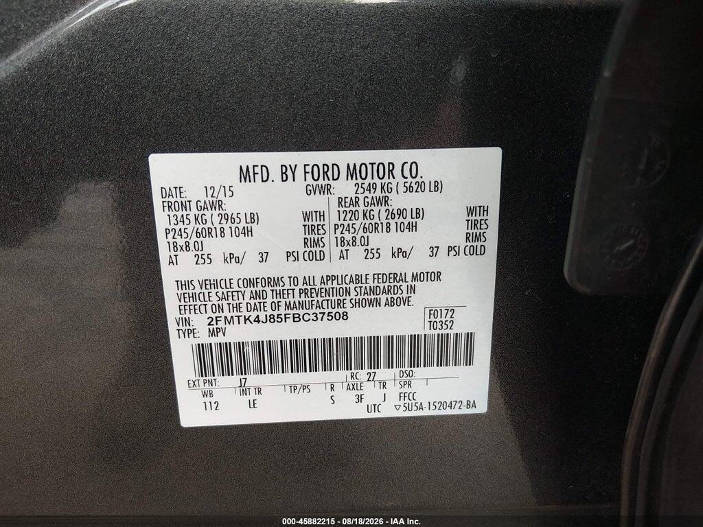 2FMTK4J85FBC37508 2015 FORD EDGE photo no. 9