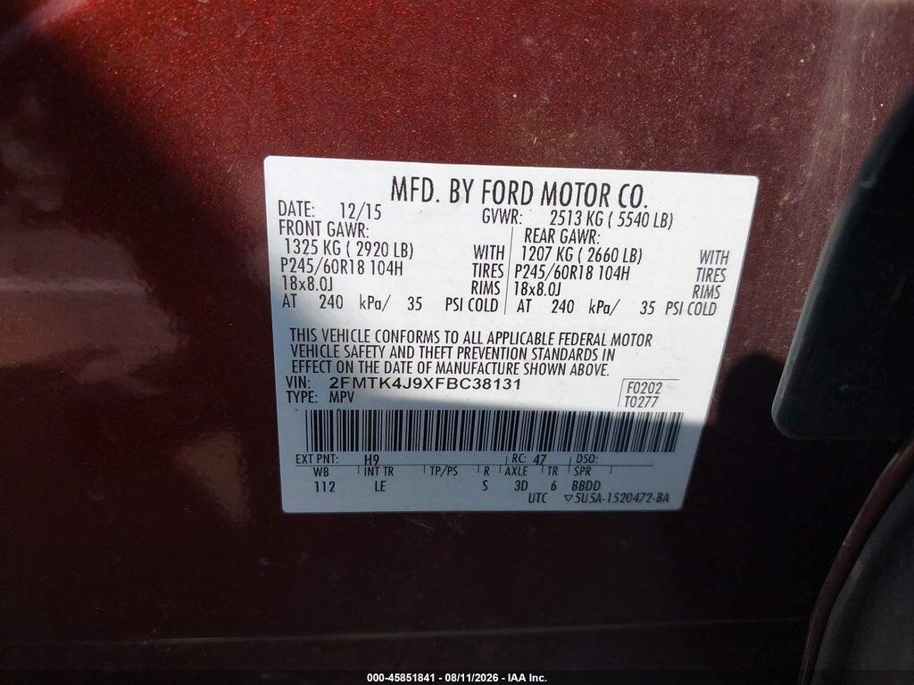 2FMTK4J9XFBC38131 2015 FORD EDGE photo no. 9