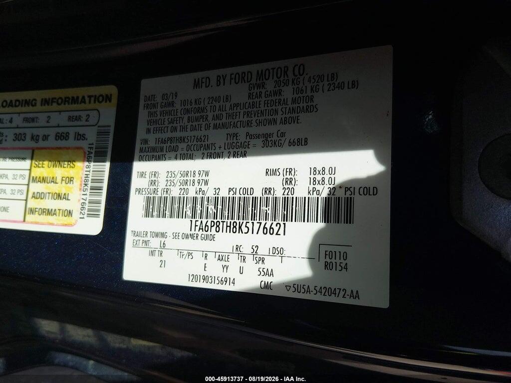 1FA6P8TH8K5176621 2019 FORD MUSTANG photo no. 9