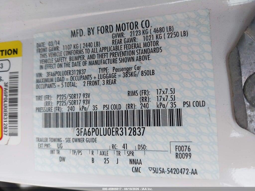 3FA6P0LU0ER312837 2014 FORD FUSION HYBRID photo no. 9
