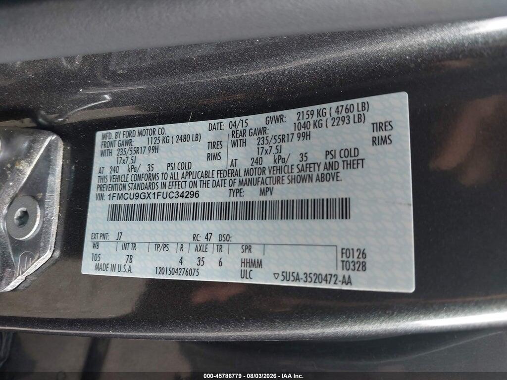 1FMCU9GX1FUC34296 2015 FORD ESCAPE photo no. 9