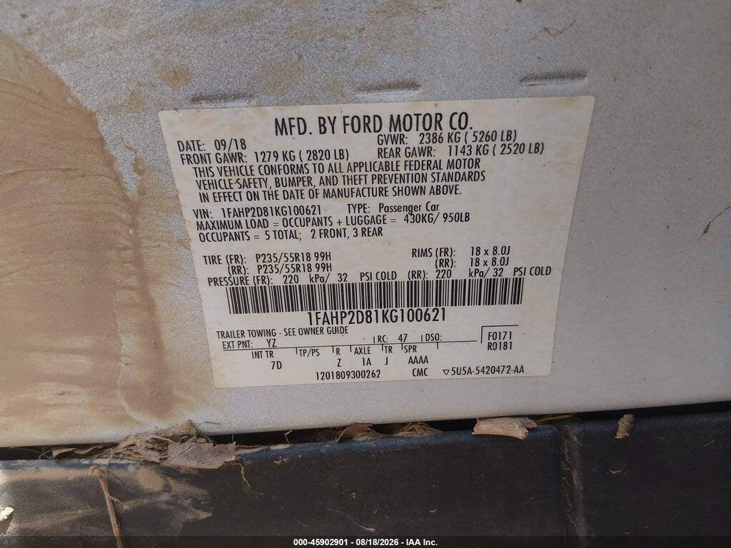 1FAHP2D81KG100621 2019 FORD TAURUS photo no. 9