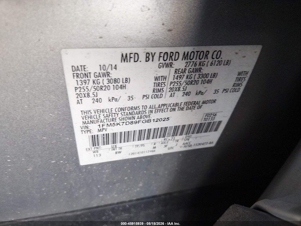 1FM5K7D89FGB12025 2015 FORD EXPLORER photo no. 9