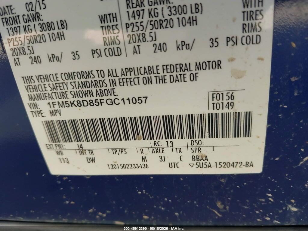 1FM5K8D85FGC11057 2015 FORD EXPLORER photo no. 9