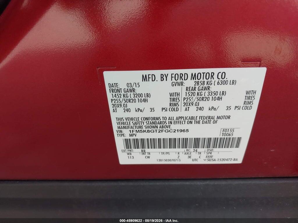 1FM5K8GT2FGC21965 2015 FORD EXPLORER photo no. 9
