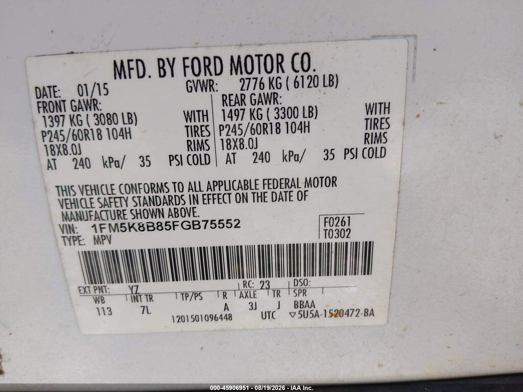 1FM5K8B85FGB75552 2015 FORD EXPLORER photo no. 9