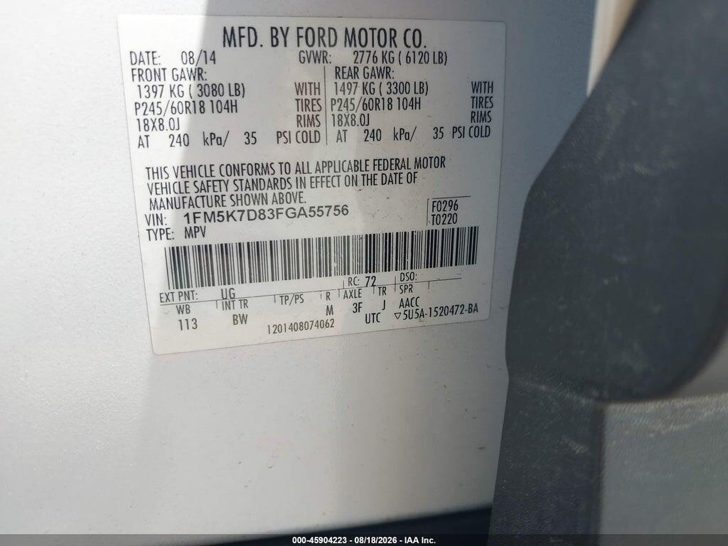 1FM5K7D83FGA55756 2015 FORD EXPLORER photo no. 9