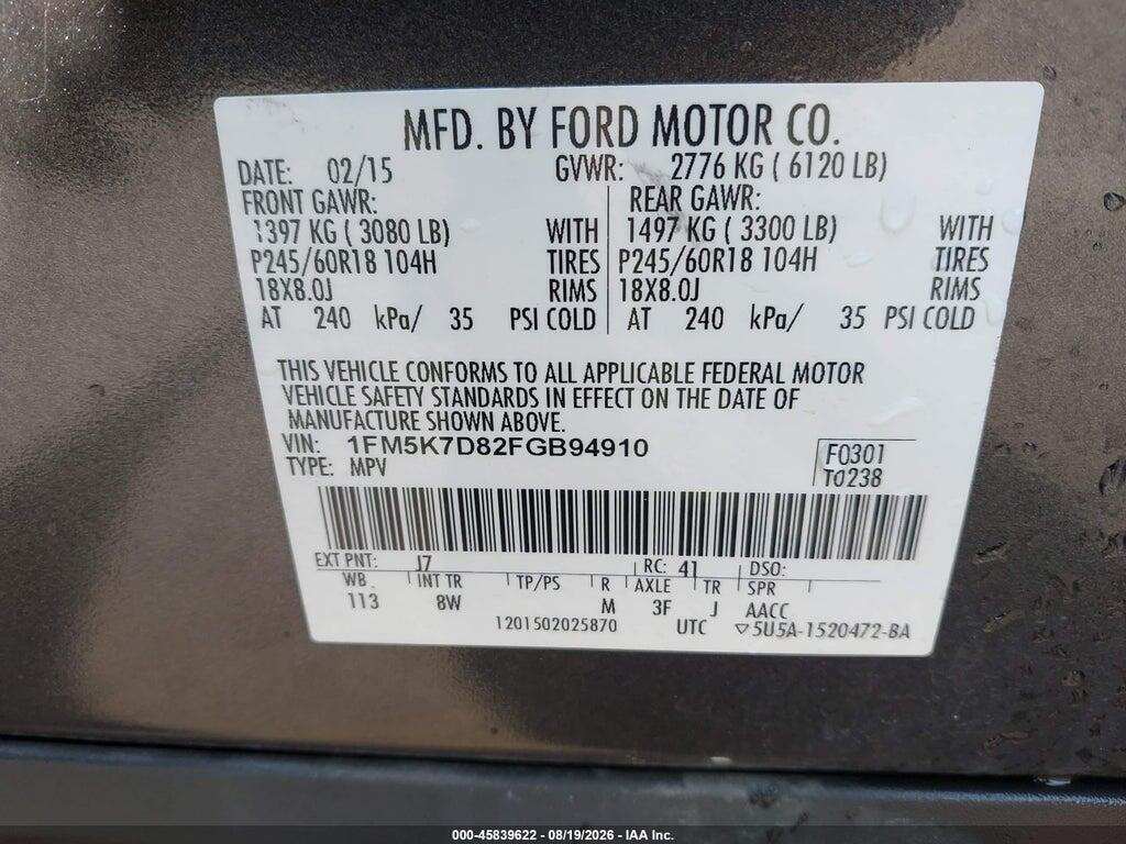1FM5K7D82FGB94910 2015 FORD EXPLORER photo no. 9