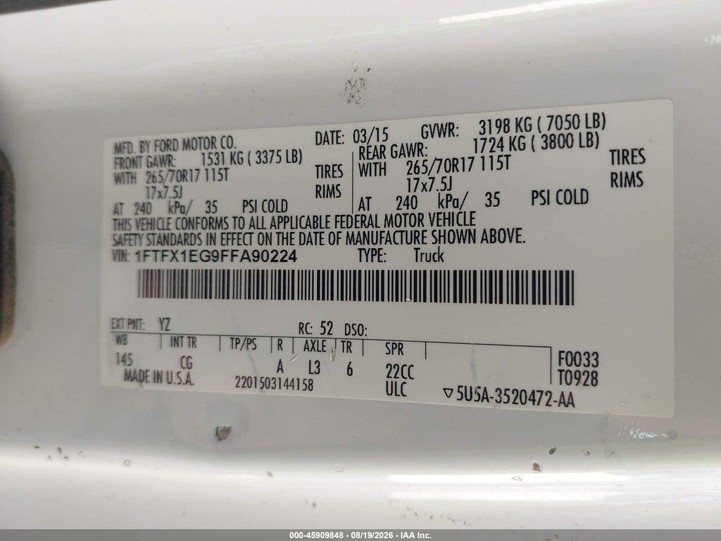 1FTFX1EG9FFA90224 2015 FORD F-150 photo no. 9