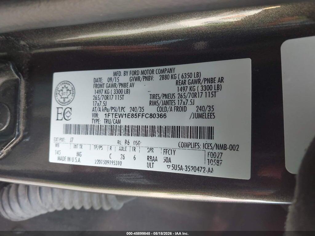 1FTEW1E85FFC80366 2015 FORD F-150 photo no. 9