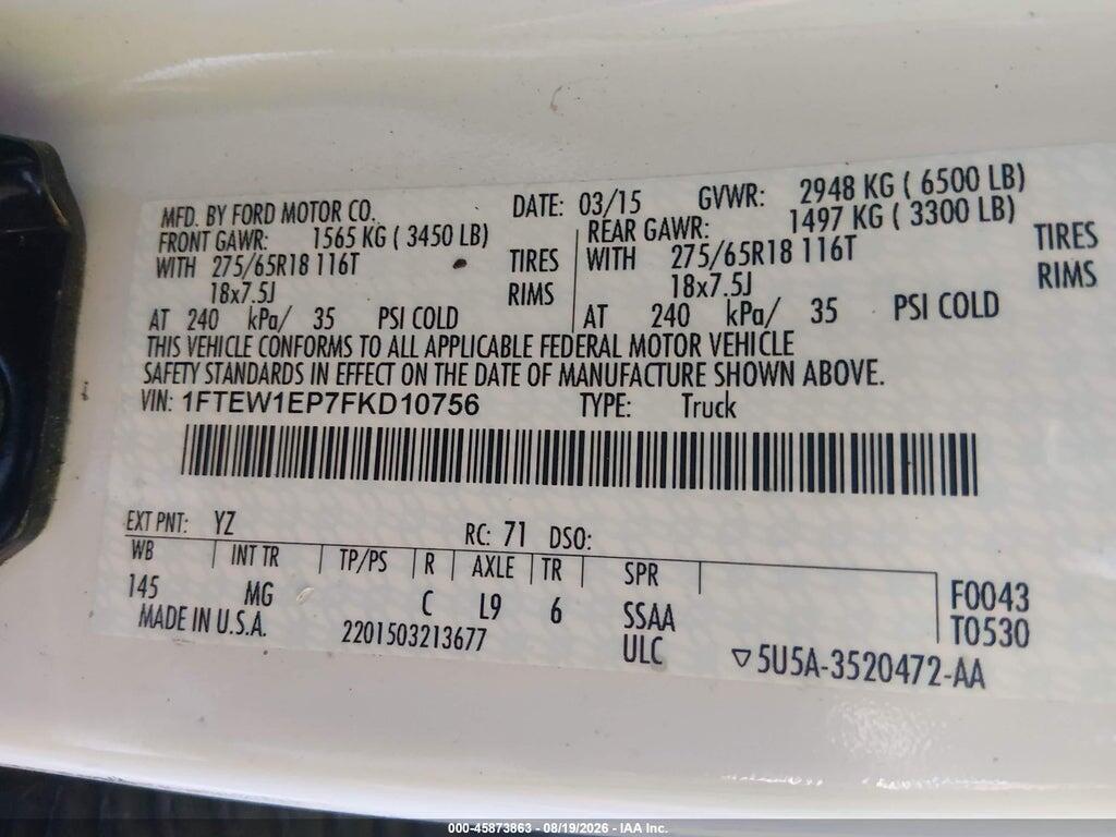 1FTEW1EP7FKD10756 2015 FORD F-150 photo no. 9