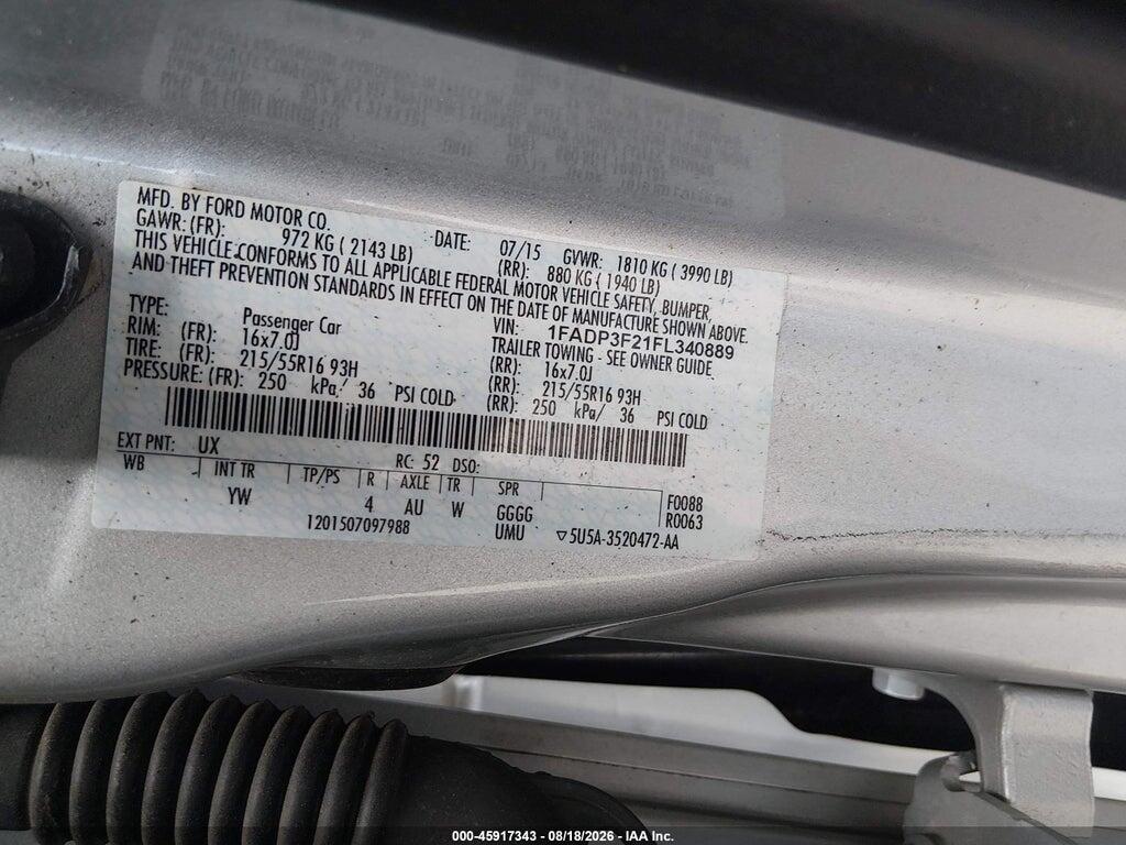 1FADP3F21FL340889 2015 FORD FOCUS photo no. 9