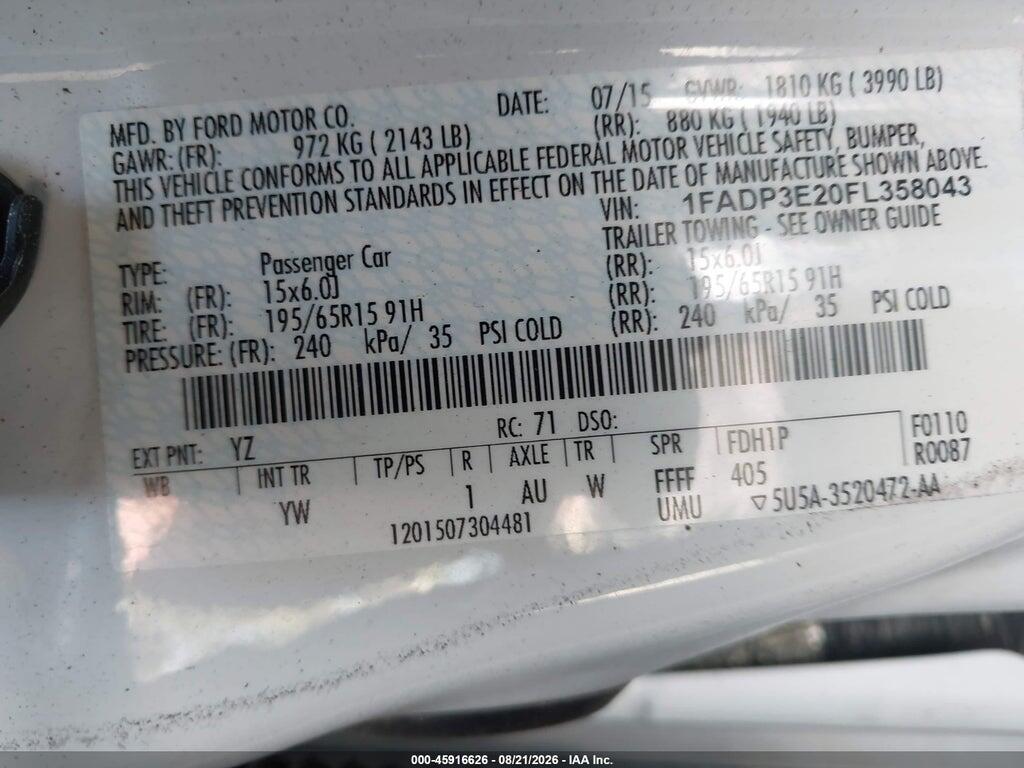 1FADP3E20FL358043 2015 FORD FOCUS photo no. 9