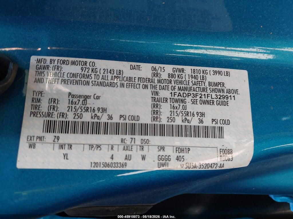1FADP3F21FL329911 2015 FORD FOCUS photo no. 9