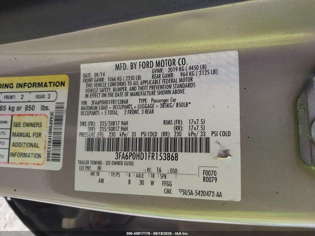 3FA6P0HD1FR153868 2015 FORD FUSION photo no. 9