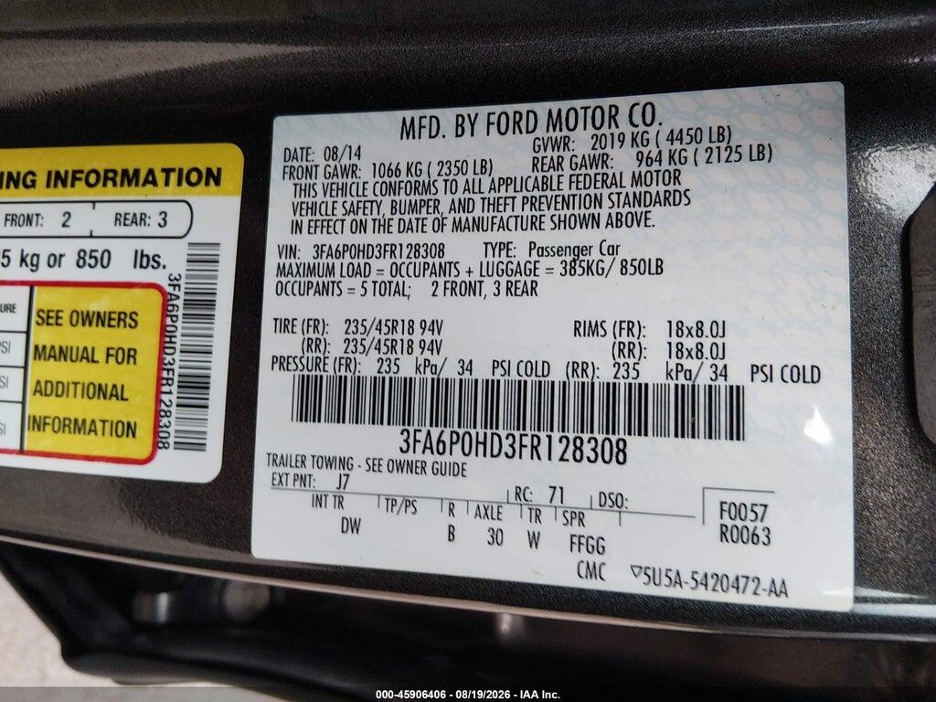3FA6P0HD3FR128308 2015 FORD FUSION photo no. 9