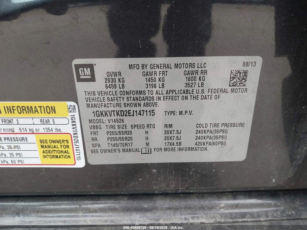 1GKKVTKD2EJ147115 2014 GMC ACADIA photo no. 9