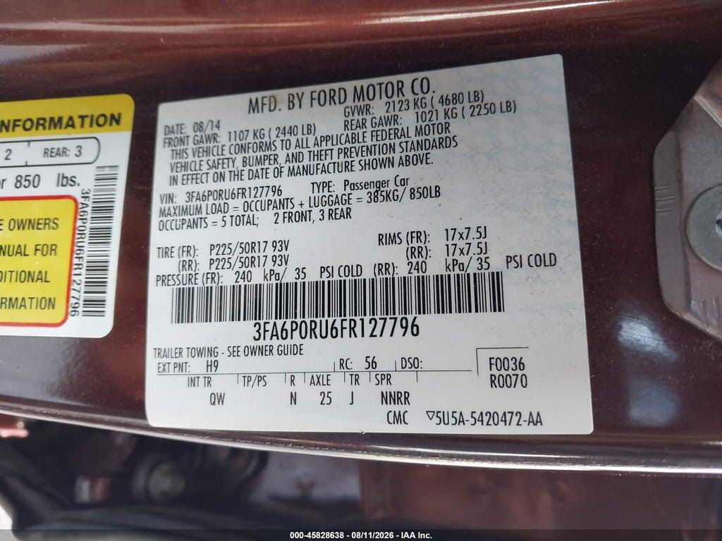 3FA6P0RU6FR127796 2015 FORD FUSION HYBRID photo no. 9