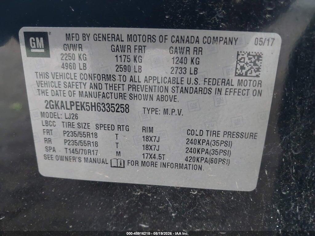 2GKALPEK5H6335258 2017 GMC TERRAIN photo no. 9