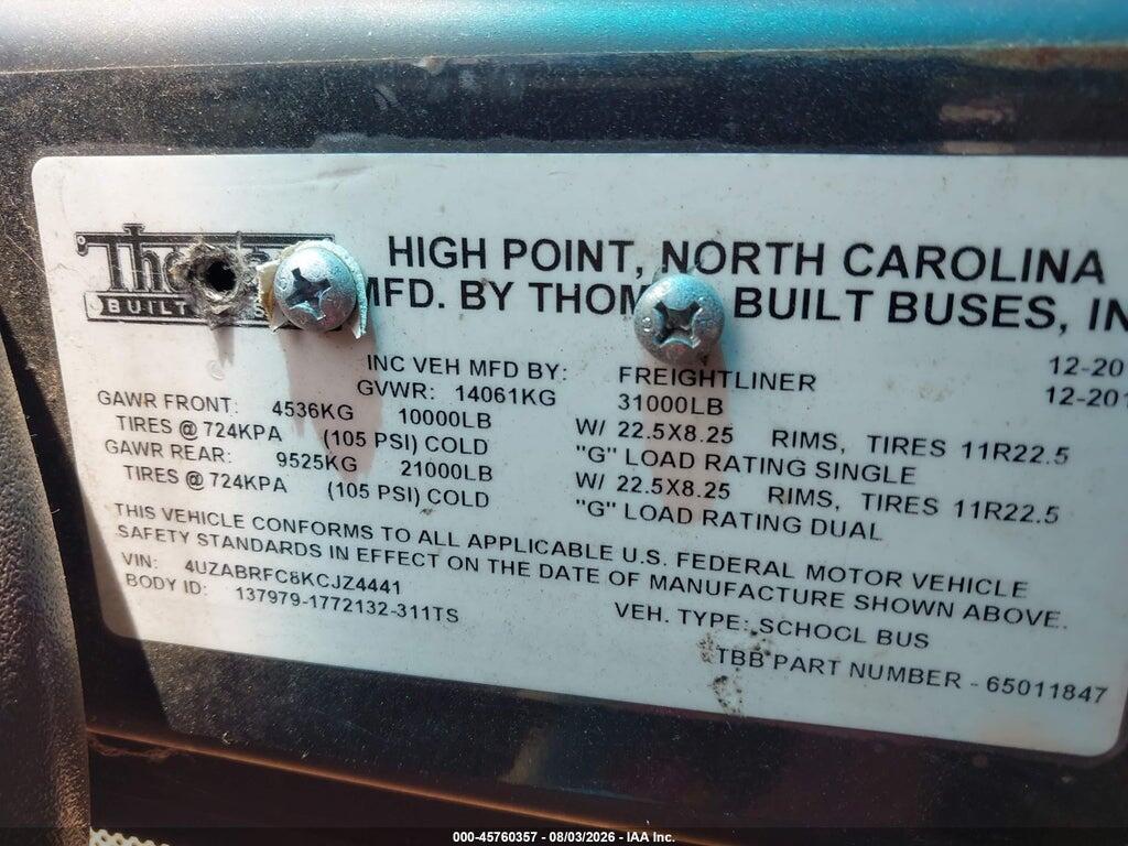 4UZABRFC8KCJZ4441 2019 FREIGHTLINER CHASSIS photo no. 9